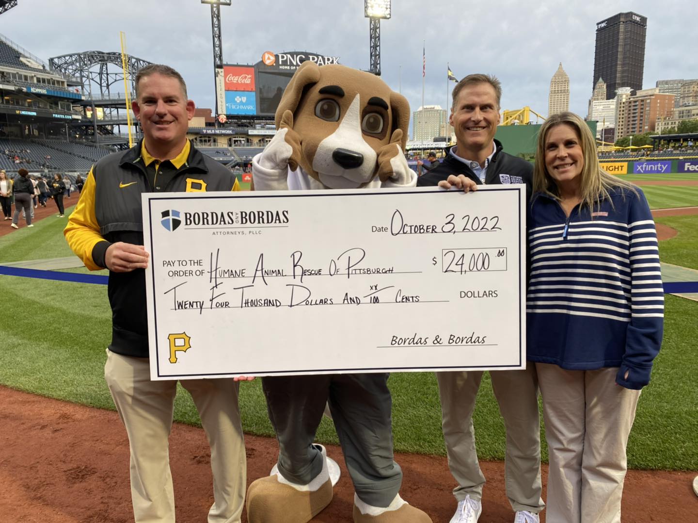 Bordas & Bordas donation of $24000 to Humane Animal Rescue of Pittsburgh through Pirates Partnership