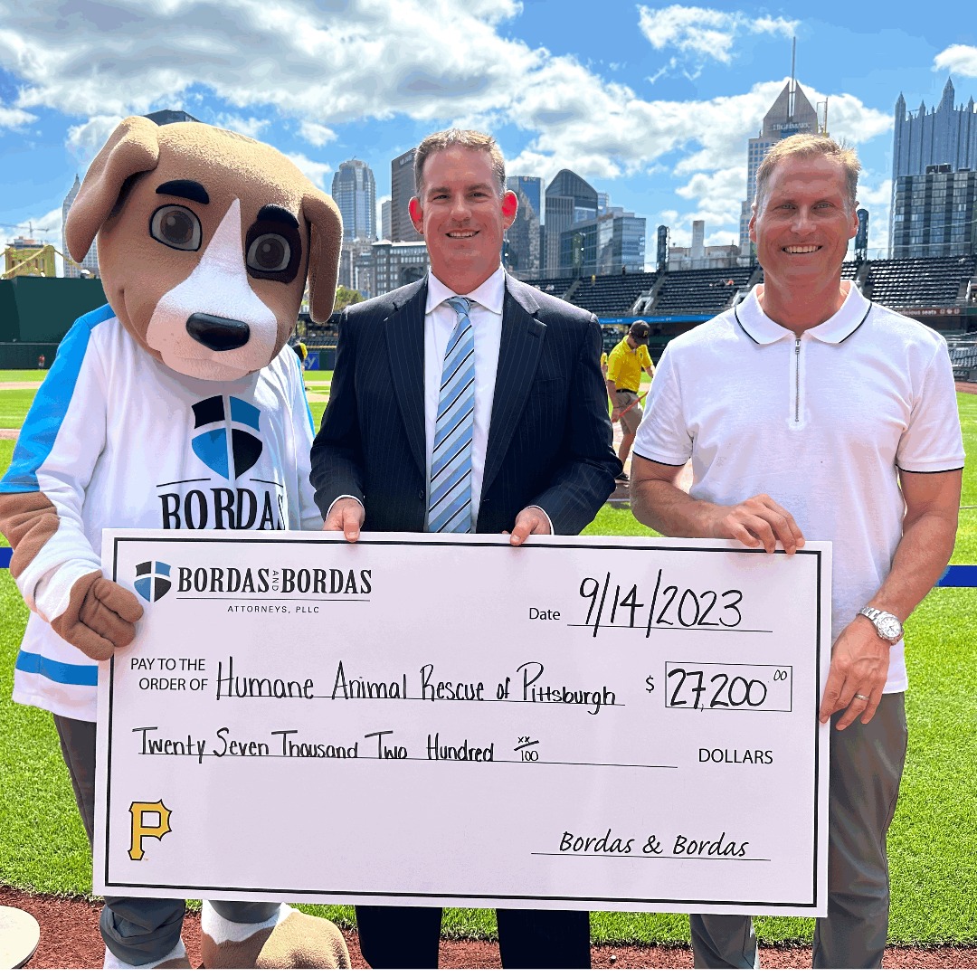 Bordas & Bordas Donates $30,400 to Humane Animal Rescue of Pittsburgh  through Pittsburgh Pirates Partnership