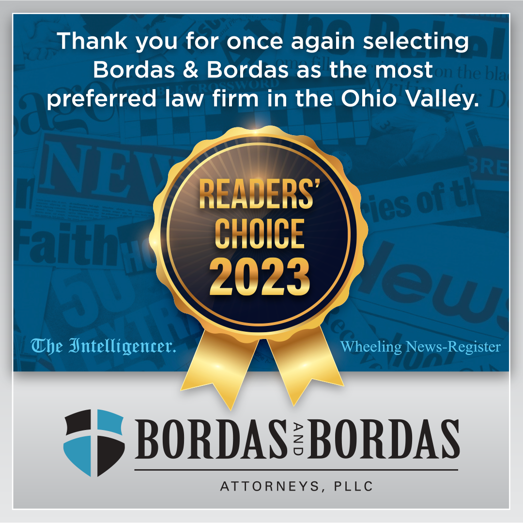 BORDAS & BORDAS VOTED MOST PREFERRED LAW FIRM FOR THE INTELLIGENCER/WHEELING NEWS-REGISTER’S 2023 READERS CHOICE AWARDS